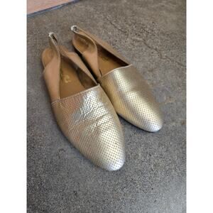 Leather Craft Vintage Gold Perforated Slingback Flats Sonia 2 Shoes Size 9